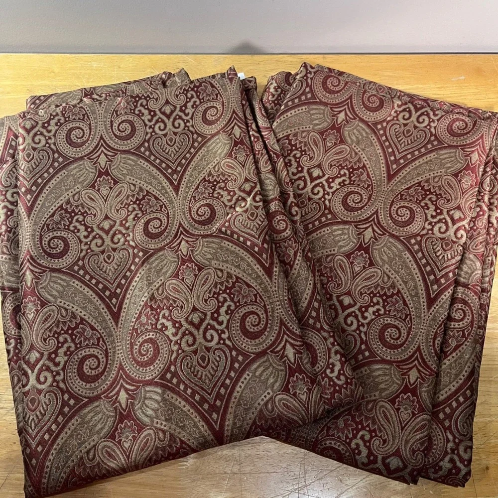 Allen + Roth Vtg Style Red Gold Paisley Lined Curtain Panels 48x82 Set of 2